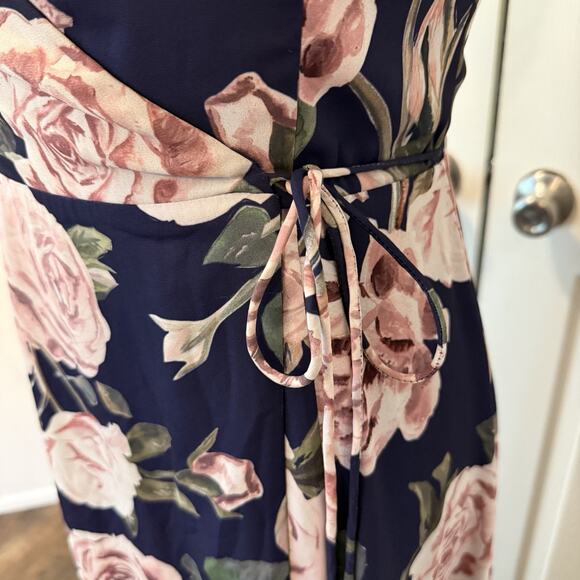 Fame & Partners Maxi Dress Sz 2 Floral True‎ Wrap Navy Bridesmaid Prom Formal - Picture 7 of 16